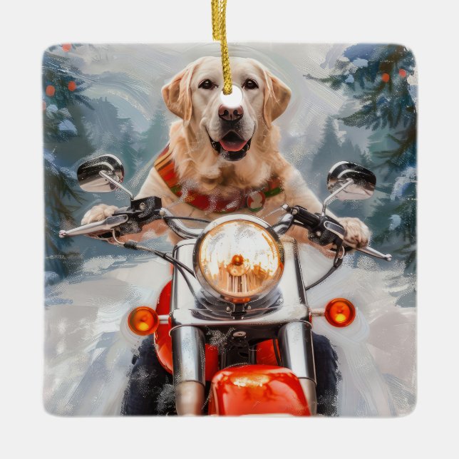 Ornement En Céramique Moto à chiens Labrador Noël (Devant)