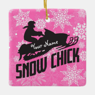 Ornement En Céramique Motoneige Chick rose Snowflac