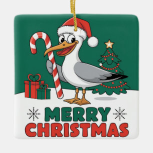 Ornement En Céramique Mouette de Noël drôle de puce - Mouette de Noël