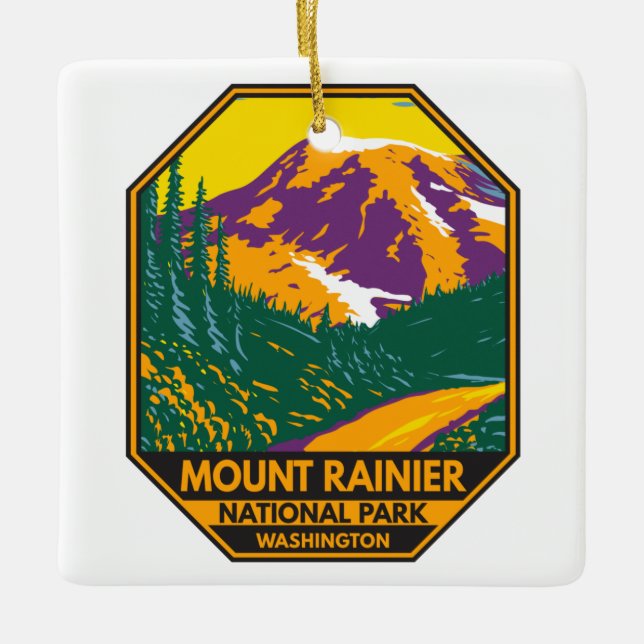 Ornement En Céramique Mount Rainier National Park Washington Retro  (Devant)