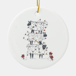 Ornement En Céramique Moutons empilés à Noël