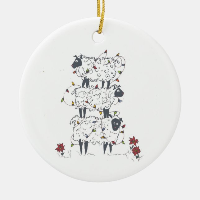 Ornement En Céramique Moutons empilés à Noël (Devant)