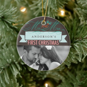 Ornement En Céramique Mr & Mrs First Christmas Mistletoes Mariage photo