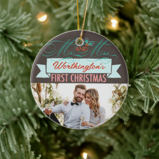 Ornement En Céramique Mr & Mrs First Christmas Mistletoes Mariage photo