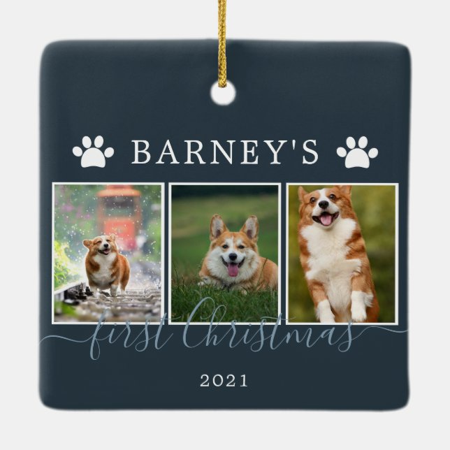 Ornement En Céramique Multi photos first Christmas Dog Ceramic Ornament (Dos)