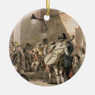 Ornement En Céramique Musiciens ambulants jouant dans une partie pauvre