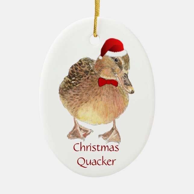 Ornement En Céramique Naqueurs de Noël, Canard drôle, Humour d'oiseaux (Devant)