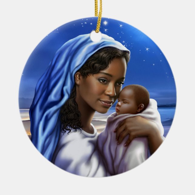 Ornement En Céramique Nativité afro-américaine Art de Noël (Devant)
