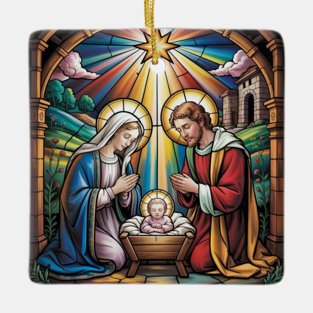 Ornement En Céramique Nativity Stained Glass Art – Holy Family Christmas (Devant)