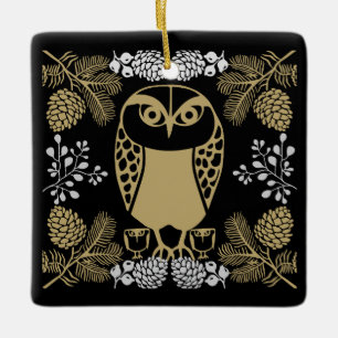 Ornement En Céramique Nature Owl Folk Art