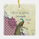 Ornement En Céramique Navy & Berry Berry Elegant Damask Peacock Mariage<br><div class="desc">Marine et Berry Berry Framboise Elégante Victorian Damask Peacock Wedding Party Bridesmaid Keepsaké Ornement Favoriser Cadeaux Fiançailles,  Anniversaire,  Mariage Votre photo Toile Enveloppée Photos</div>