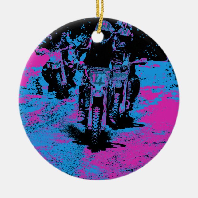 Ornement En Céramique "Né à la course" Motocross Dirt-Bike Champion Race (Devant)