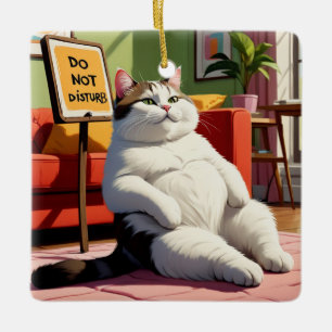 Ornement En Céramique Ne pas déranger le gros chat amusant