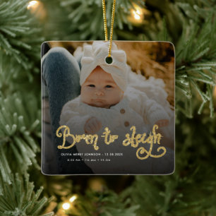 Ornement En Céramique Né pour dévaler bébé photo naissance stats Noël