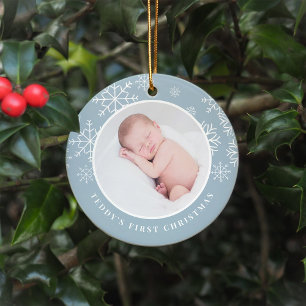 Ornement En Céramique Neige délicate   Première photo de Noël du bébé