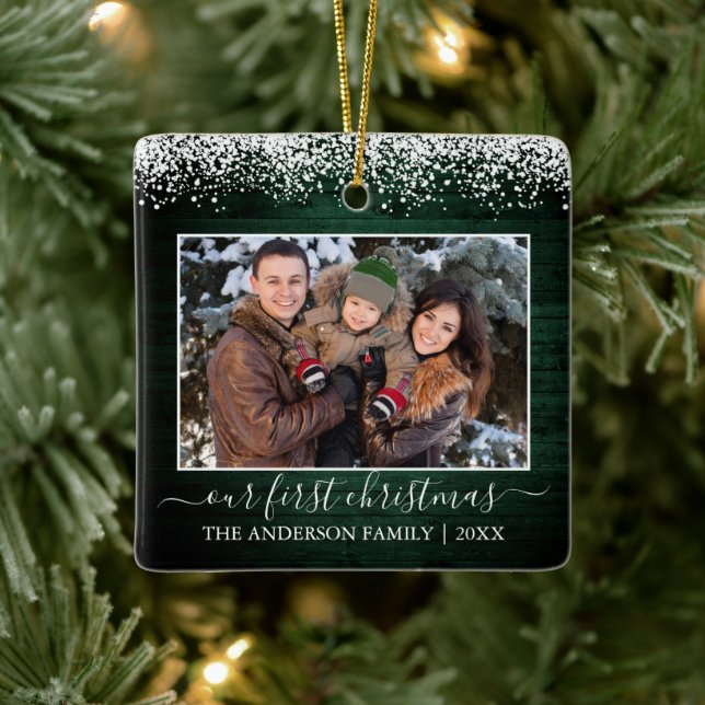 Ornement En Céramique Neige Top Green Wood Notre photo de Noël (Arbre)