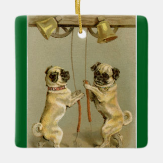 Ornement En Céramique New Year Pugs Ringing Bells Ornament