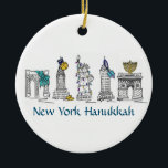 Ornement En Céramique New York Hanoukka NYC Landmarks Jewish Holiday<br><div class="desc">Les ornements de New York Hanoukka présentent des monuments de New York "habillés" pour Hanoukka dans les dorures, les menorahs, les rêves et les lumières. Créé à partir d'une illustration de marqueur originale. Ne vois-tu pas ce que tu cherches ? Vous avez besoin d'aide pour la personnalisation ? Contactez Rebecca...</div>