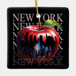 Ornement En Céramique New York La Grosse Pomme Fruit Silhouette City