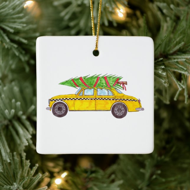 Ornement En Céramique New York Yellow Cab Taxi Sapin de Noël (Arbre)