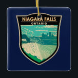 Ornement En Céramique Niagara Falls Ontario Travel Art Vintage<br><div class="desc">Niagara Falls dans un style vectoriel. Son emplacement sur la rive ouest de la rivière Niagara surplombe les chutes du fer à cheval,  la section la plus étendue des cascades.</div>