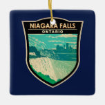 Ornement En Céramique Niagara Falls Ontario Travel Art Vintage<br><div class="desc">Niagara Falls dans un style vectoriel. Son emplacement sur la rive ouest de la rivière Niagara surplombe les chutes du fer à cheval,  la section la plus étendue des cascades.</div>