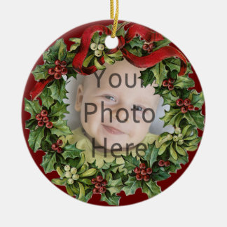 Ornement En Céramique Nice Holly Wreath Baby's First Christmas Ornament