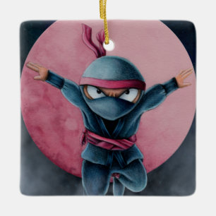 Ornement En Céramique Ninja sauteur Lune Rouge