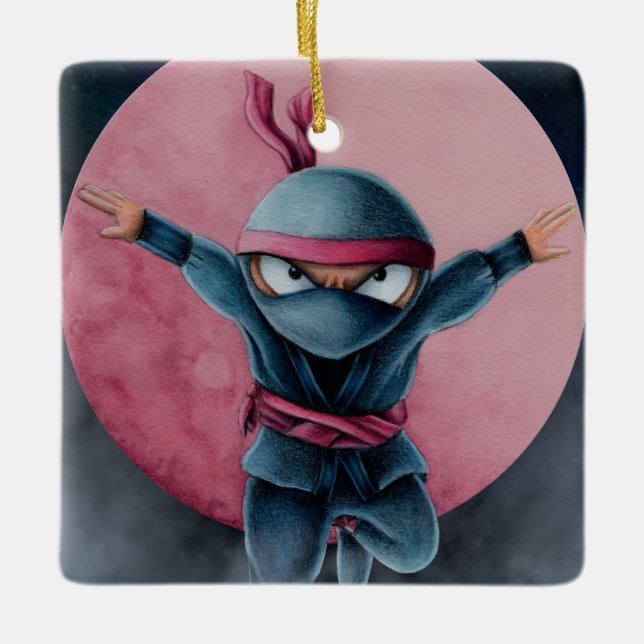 Ornement En Céramique Ninja sauteur Lune Rouge (Devant)