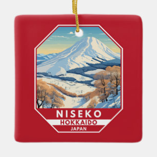 Ornement En Céramique Niseko Hokkaido Japon Hiver Art Vintage