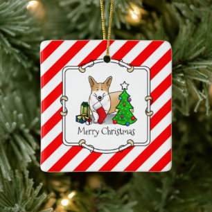 Ornement En Céramique Noël 2 Pembroke Welsh Corgi (rouge 1) Tree Cute