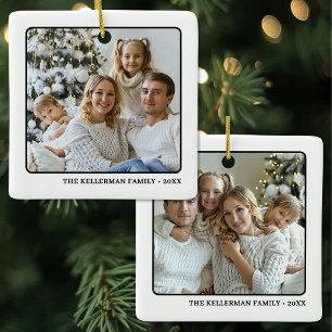 Ornement En Céramique Noël à deux faces avec deux photos de famille