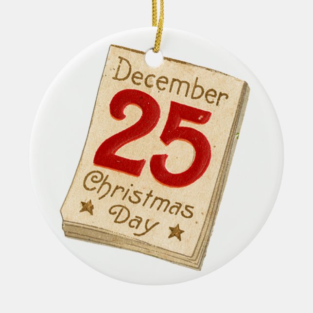 Ornement En Céramique Noël à l'ancienne, le 25 décembre (Devant)