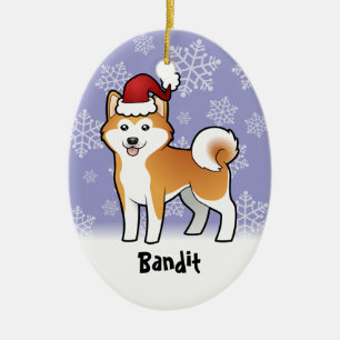 Ornement En Céramique Noël Akita Inu/Shiba Inu (ajoutez le nom d'animau