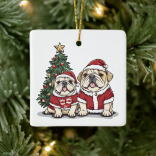 Ornement En Céramique Noël Anglais Chien de Chien De Fer Chapeau
