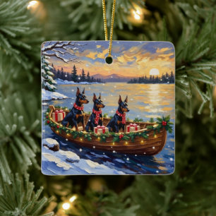 Ornement En Céramique Noël Bateau de vacances Doberman Pinscher