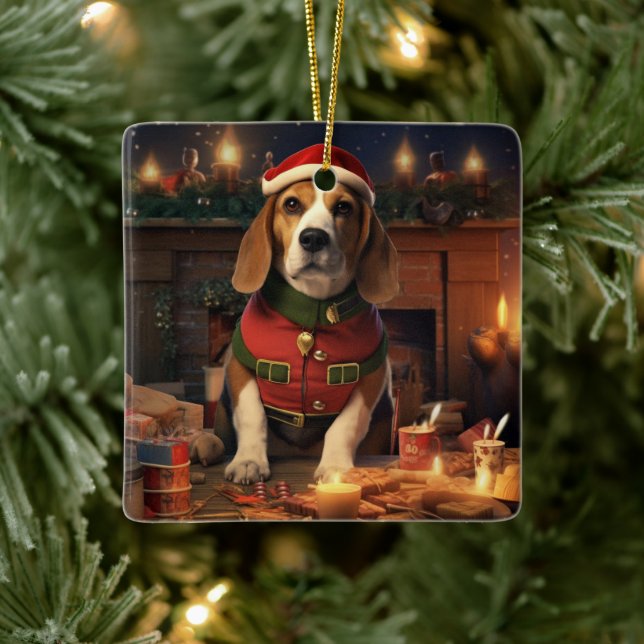 Ornement En Céramique Noël Beagle, Cadeau pour amateur de Beagle de la p (Arbre)