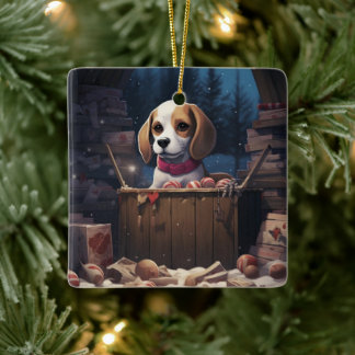 Ornement En Céramique Noël beagle, Cadeau pour Amoureux des chiens Beagl