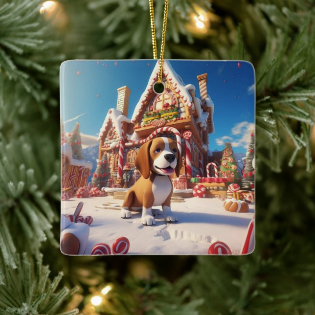 Ornement En Céramique Noël beagle, Cadeau pour Amoureux des chiens Beagl (Arbre)