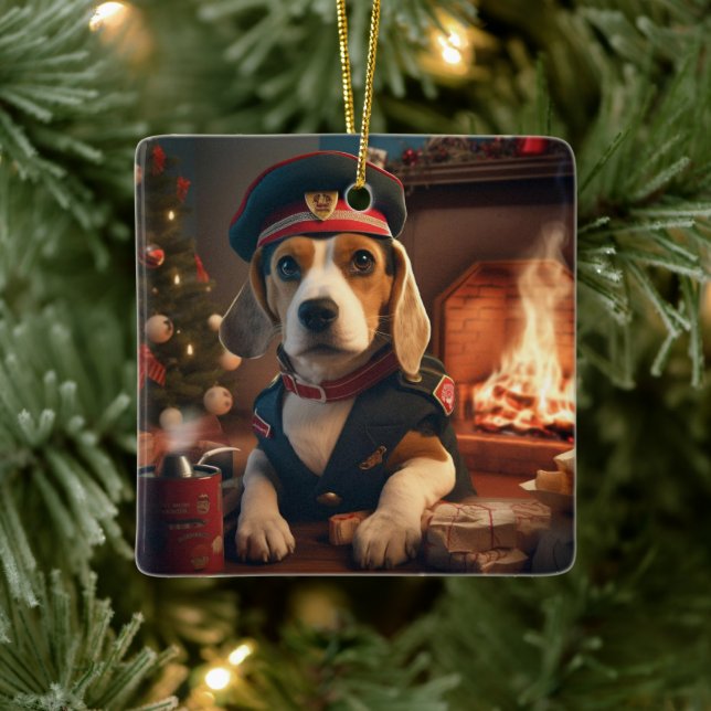 Ornement En Céramique Noël beagle, cadeau pour l'amoureux de la police B (Arbre)