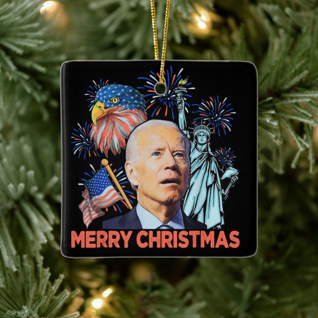 Ornement En Céramique Noël Biden Drôle Joe Biden Confus Noël (Arbre)