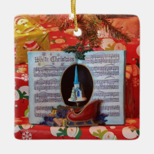 Ornement En Céramique Noël blanc et Père Noël Sleigh