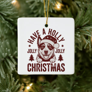 Ornement En Céramique Noël Blue Heeler Holly Jolly Chienne Maman Vintage