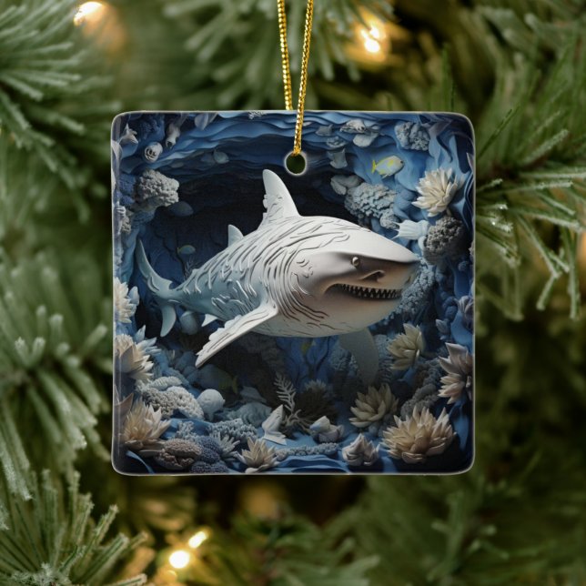 Ornement En Céramique Noël cadeau à Shark Lover (Arbre)