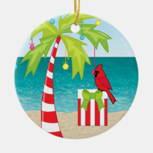 Ornement En Céramique Noël cardinal rouge de palmier tropical de plage