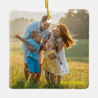 Ornement En Céramique Noël Cer de famille à deux photos recto verso pers