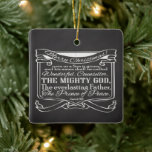 Ornement En Céramique Noël Christian Chalkboard Bible Écriture<br><div class="desc">Le verset de la Bible, le tableau noir unique et l'effet de craie blanche et un passage biblique de Noël inspirant. Bible de Noël Verse objet avec Écriture de Passage d'Ésaïe 9:6... pour nous un Fils est donné, et son nom sera appelé Merveilleux, Conseiller, LE DIEU PUISSANT, Le Père éternel,...</div>