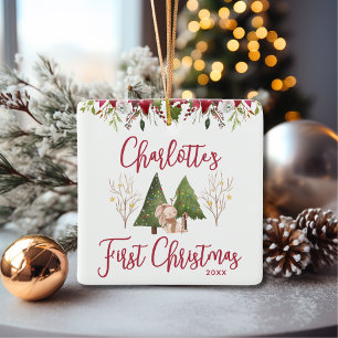 Ornement En Céramique Noël classique Floral Baby's First Christmas