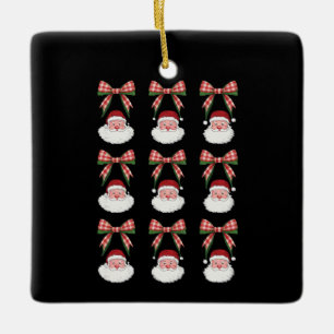 Ornement En Céramique Noël Coquette Bow Santa Vintage Xmas Rétro