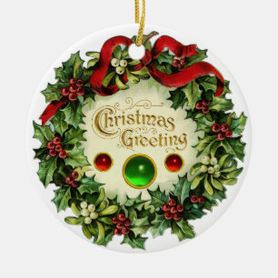 ORNEMENT EN CÉRAMIQUE NOËL COURONNE AVEC MISTLETOES ET BERRIES SAINES